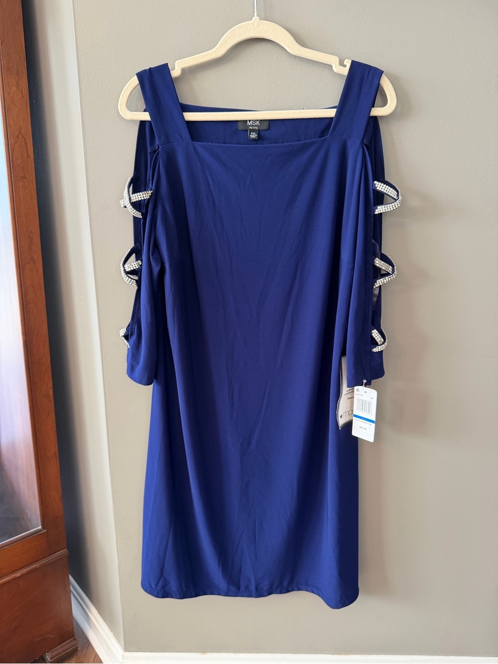 MSK Royal Blue Cold-Shoulder Mini Dress with Embellished Sleeve Loops. Petite XL
